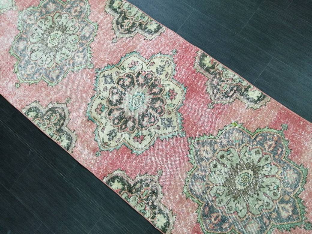Muted RUNNER Rug, 2.8 x 12 RUNNER Rug, Oushak Runner Rug, Vintage Turkish Rugs, Oriental Runner Rug, Turkish Oushak Runner Persian Runner