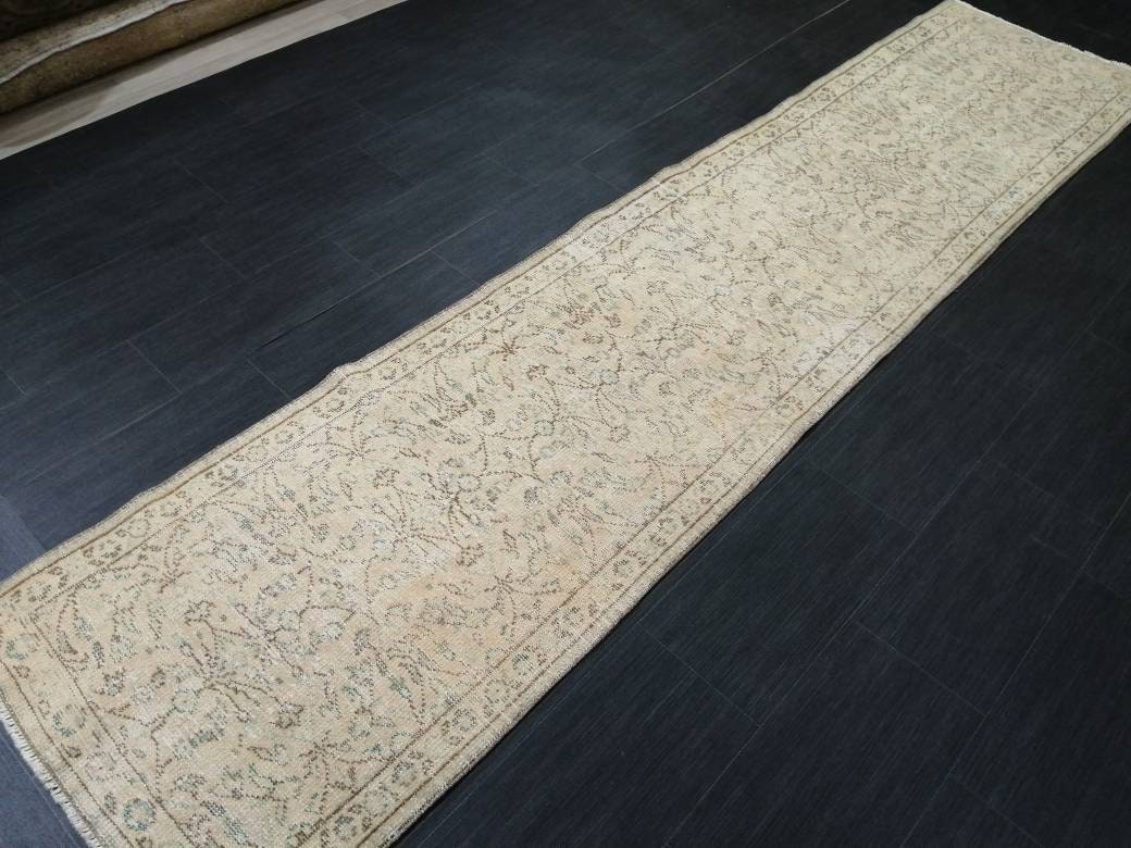 Vintage Runner Rug 2.4 x 10.7 Persian Runner Rug Muted Vintage Runner Rug Antique Hallway Runner Muted Turkish Runner Rug Distressed Runner