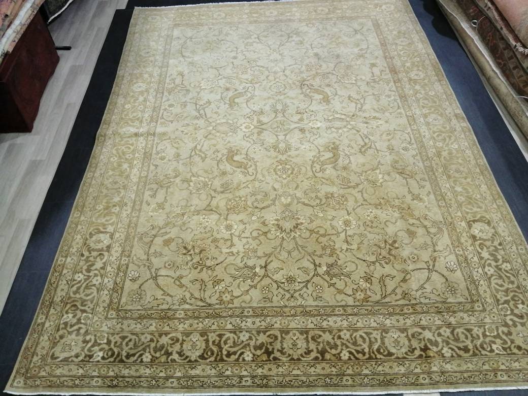 8.6 x 12 Large Persian RUG Oriental Rug 9 x 12 Rug Wool Turkish Rug Hand Made Brown Vintage Persian Rug