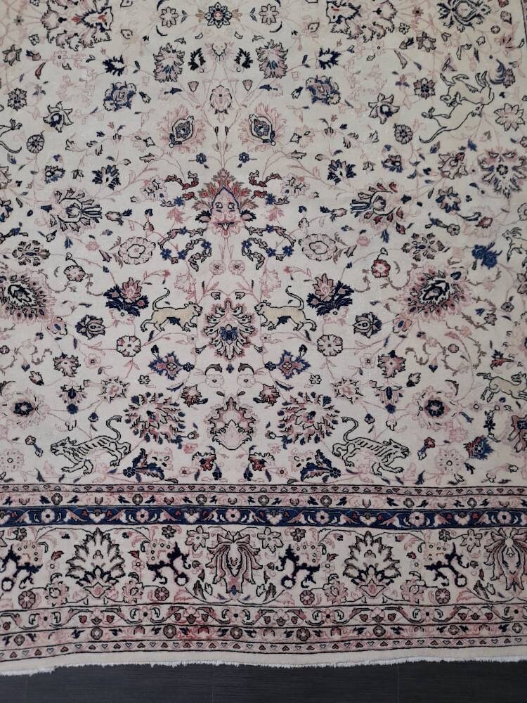 PERSIAN Rug 10 x 13.5 Vintage Oriental Rug Vintage Persian Rug Blue and Cream Rug Fine Knotted Hand Made Rug Turkish Rug Animal Motifs Rug