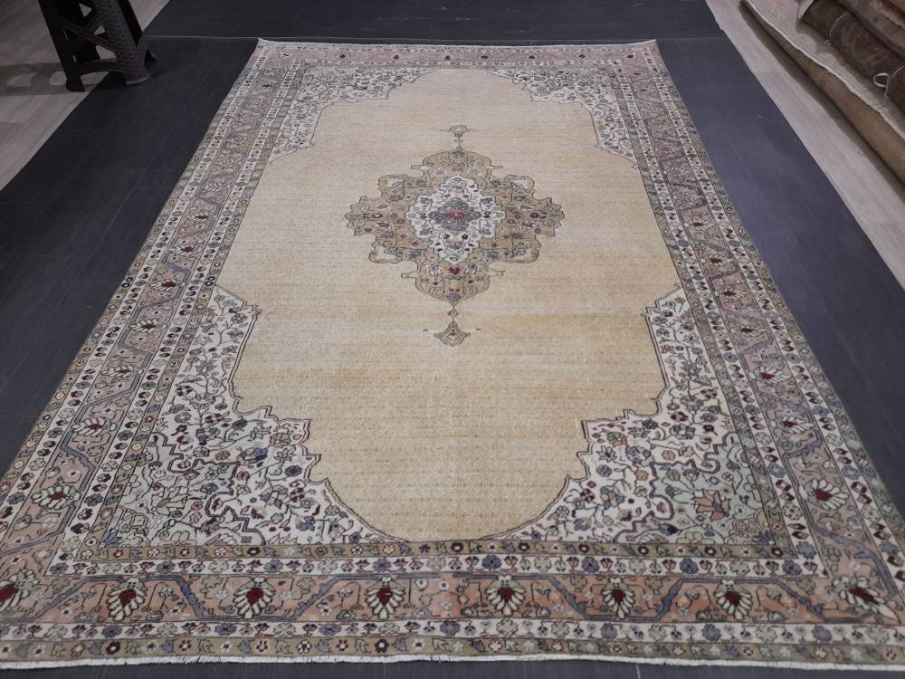 Persian RUG 6.4 x 9.2 Handmade Rug Vintage Oriental Rug Antique Persian Hand Made Rug Fine Knotted Turkish Rug Quality Rug