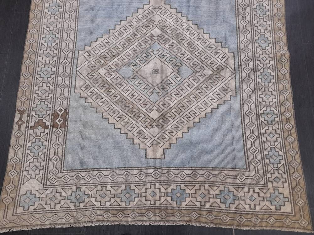 Quality Handmade Rug 4.8 x 8.4 Vintage Rug Oushak Rug Wool Boho Rug, Persian Rug Fun Turkish Rug LIGHT Blue Rug Ice Blue Oriental Wool rug