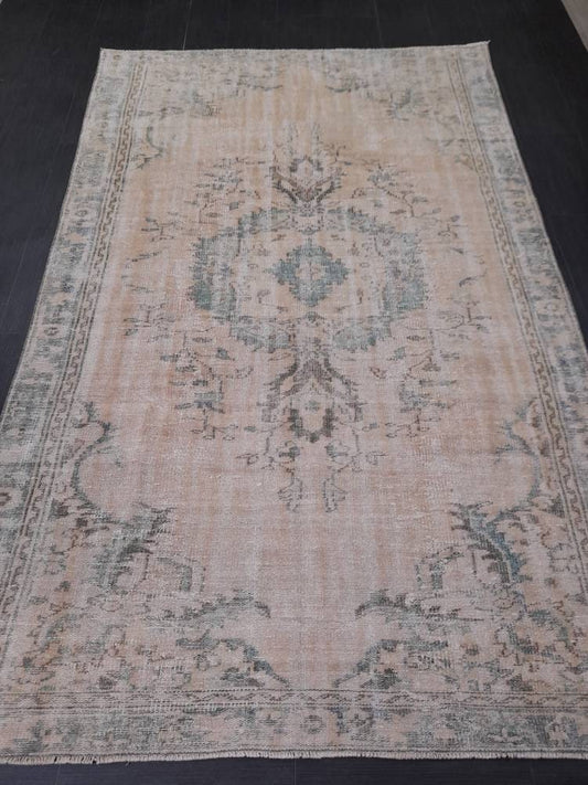Vintage RUG 6x9.5 TURKISH Oushak Rug Vintage Navy Oriental Rug Vintage Persian Rug Hand Made Rugs Turkish Rug Antique Rug Distressed Rug