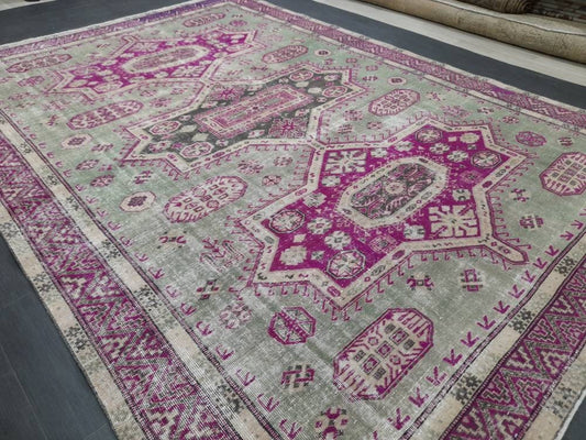 Large Area Muted Persian RUG 7.5 x 10.5 Vintage Rug Vintage Wool Rug Wool Distressed Rug Hand Made Rugs Vintage Turkish Rug 8x11