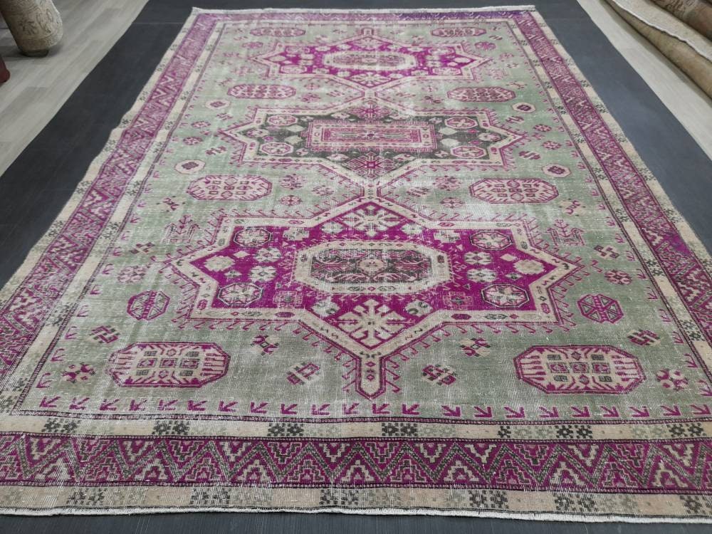 Large Area Muted Persian RUG 7.5 x 10.5 Vintage Rug Vintage Wool Rug Wool Distressed Rug Hand Made Rugs Vintage Turkish Rug 8x11