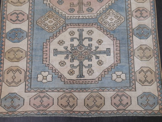 Distressed Wool Hand Made Rug Vintage Oushak Rug Blue 5x8 Oriental Rug, Rug Vintage Turkish Rug, Farmhouse Rug Vintage Rug Living room Rug