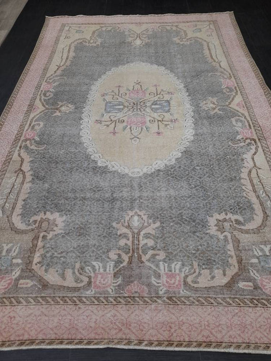 Floral Vintage OUSHAK RUG Antique TURKISH Rug Vintage Distressed Oriental Rug 6.6 x 10.4 Wool Rug Hand Made Vintage Rug 7x10 Turkish Rug