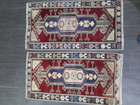 Pair Of Small Rug Turkish Rug Mini Rug Twin Small Area Rug 2x4 Turkish Rug Oushak Rug Persian Hand Made Rug Matching Oriental Vintage Rug