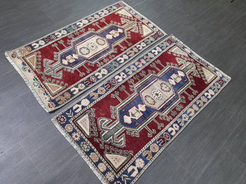 Pair Of Small Rug Turkish Rug Mini Rug Twin Small Area Rug 2x4 Turkish Rug Oushak Rug Persian Hand Made Rug Matching Oriental Vintage Rug