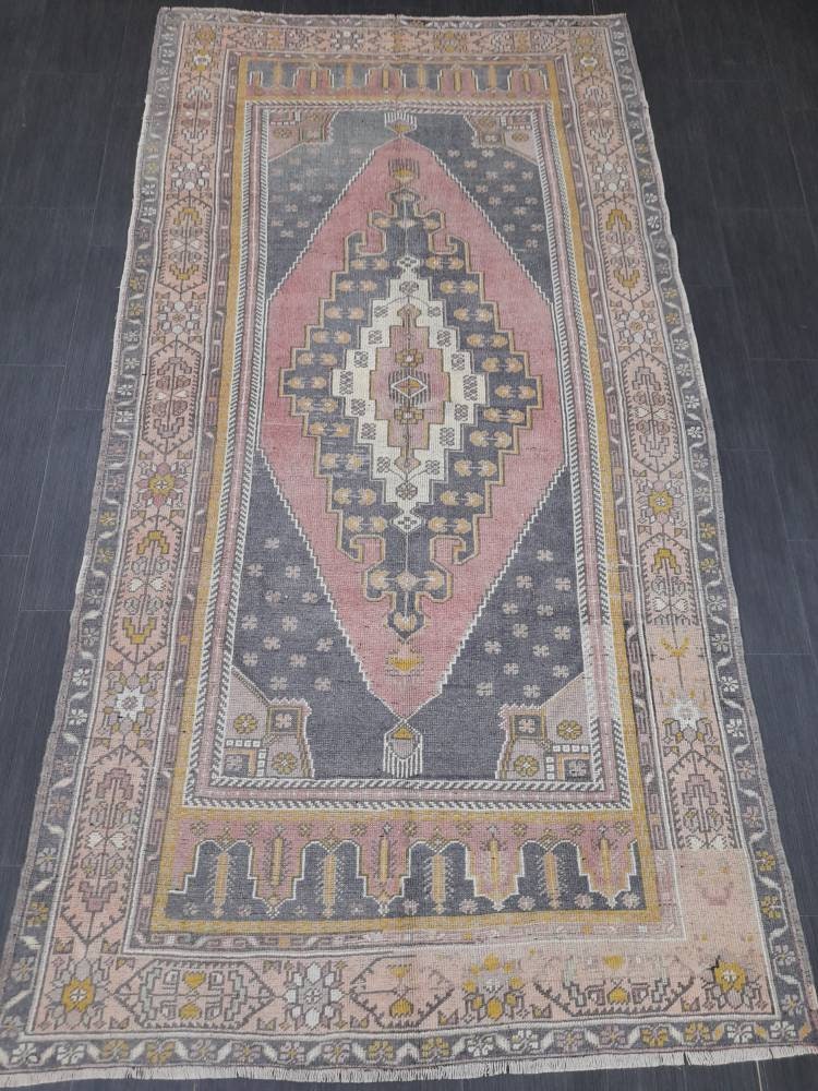 Muted Vintage RUG 4.7 x 9 TURKISH Rug Distressed Vintage Rug Wool Oushak Rug Large Hand Made Rugs Vintage Turkish Rug Hand Knotted 5x9 Rug
