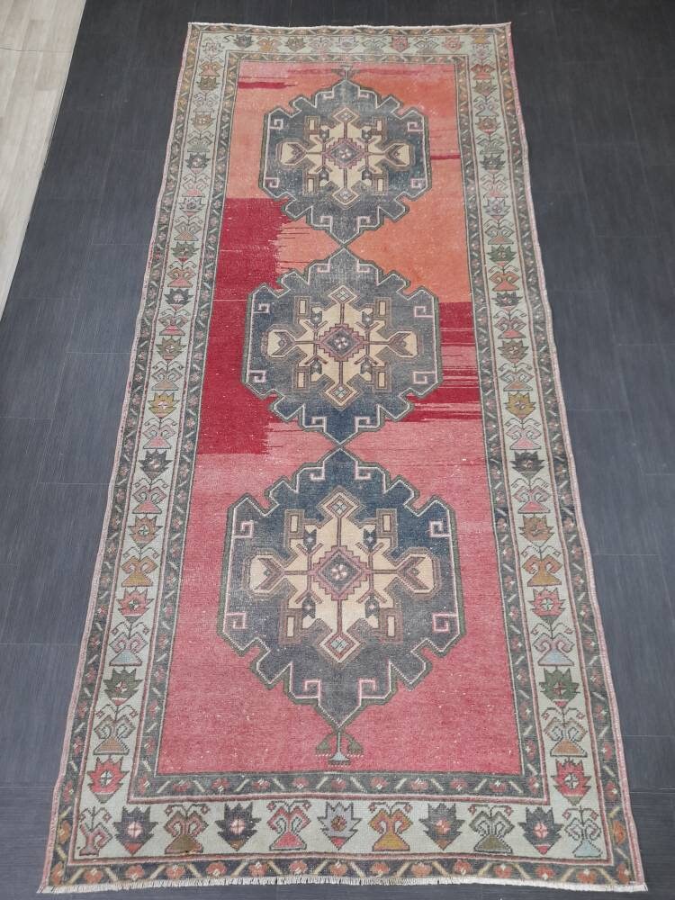Muted Vintage Runner Rug 4.8 x 11 Oriental Runner Rug muted Turkish Runner Rug Hallway Runner Rug Kitchen Runner Rug Wool Runner Rug