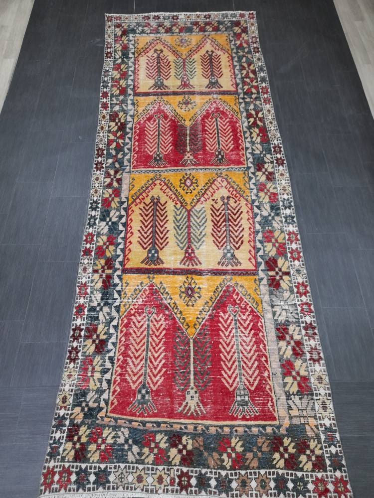 Hand Knotted Runner 4.5 x 12.7 Turkish Runner Rug Vintage Runner Rug Hallway Runner Rug Kitchen Runner Rug Wool Runner Rug Wool Nomad Rug