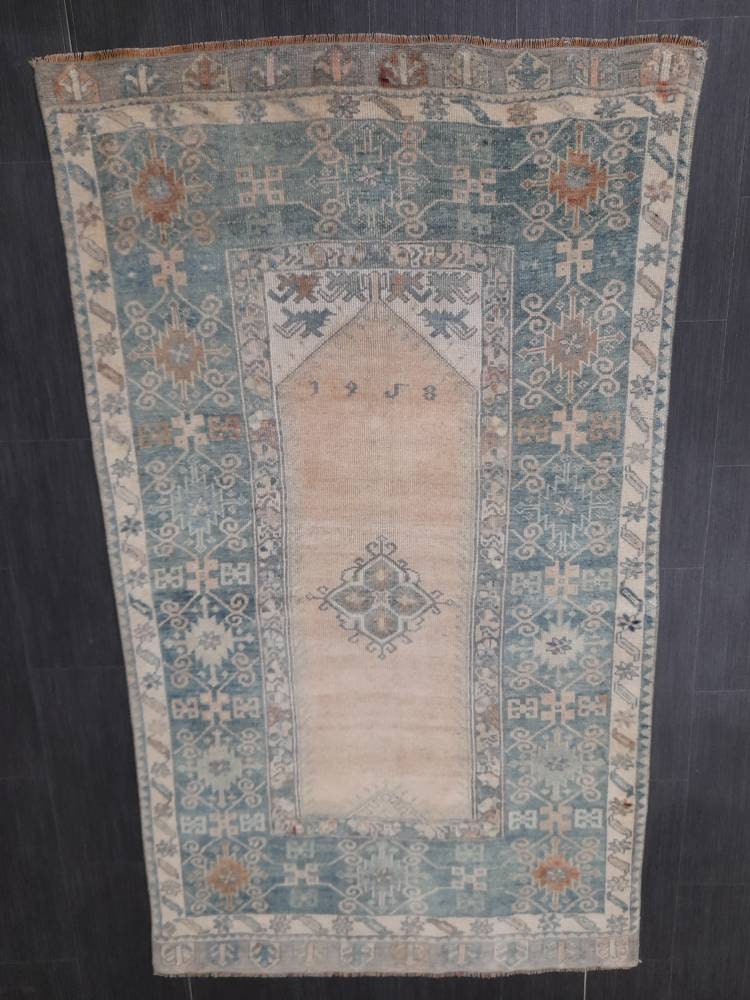 Muted Vintage RUG 3.7 x 6.6 TURKISH Rug Distressed Vintage Rug Wool Oushak Rug Large Hand Made Rugs Vintage Turkish Rug Hand Knotted Rug