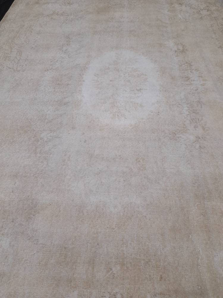 Neutral Rug Hand Knotted Rug Neutral Vintage Rug 6.6 x 10.3 Muted Oushak Rug Ivory Rustic Rug Beige Turkish Rug, Farmhouse Rug, Wool rug