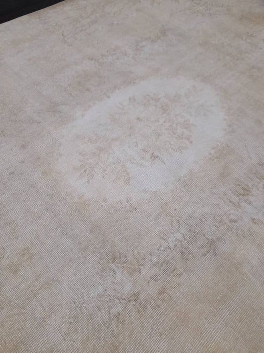 Neutral Rug Hand Knotted Rug Neutral Vintage Rug 6.6 x 10.3 Muted Oushak Rug Ivory Rustic Rug Beige Turkish Rug, Farmhouse Rug, Wool rug