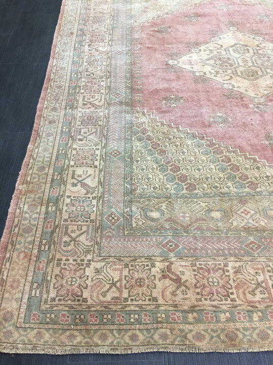 TURKISH Rug Vintage 6.6 x 8.5 Oriental Rug Vintage Persian Rug Blue OUSHAK RUG Oushak Rug Hand Made Rug Vintage Excellent Condition Rug