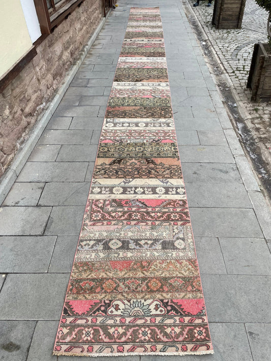 Staircase Runner Rug 2.8 x 30 ft Extra Long TURKISH Runner Rug Vintage Runner Rug Oriental Runner Rug Patchwork Runner Hand Knotted Runner