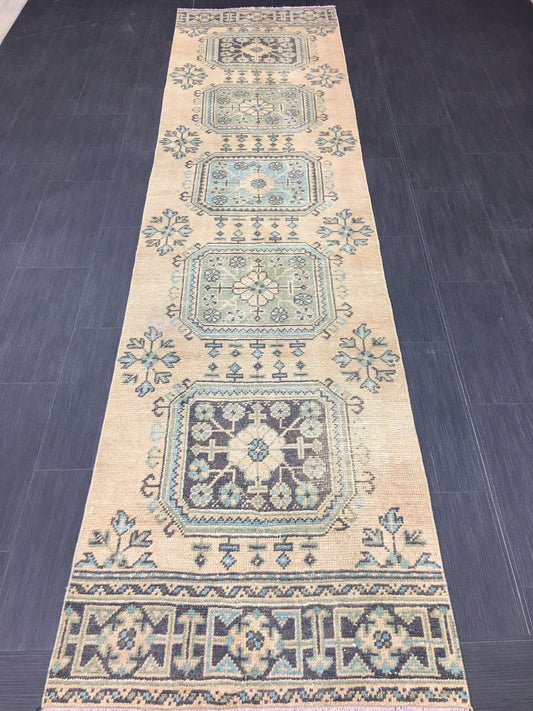 Vintage Runner Rug 2.5 x 11..6 Turkish Runner Rug Oushak Runner Rug Blush Hallway Runner Rug Kitchen Runner Rug Wool Runner Rug