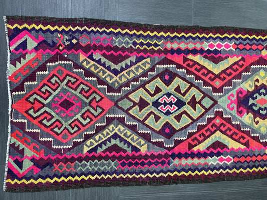 Vintage Runner rug 3 x 13 Handmade Flat woven Runner Kilim Runner Rug Oriental Runner Vintage Turkish Runner Flat weave Rug Wool Carpet Rug