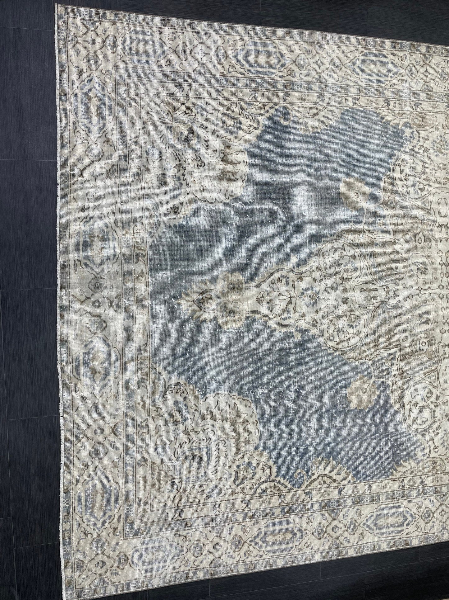 Denim Blue TURKISH HAND MADE Rug 7.7 x 11.5 Vintage Distressed Rug Oushak Rug Traditional Rug Oriental Rug Vintage Floral Rug Wool Rug