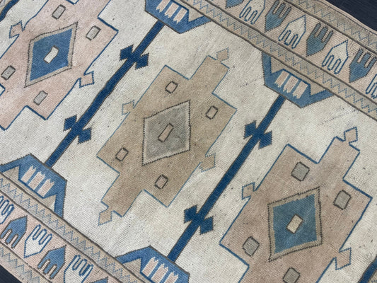 Vintage Blue Rug Muted 4.6 x 6.3 Vintage Rug Wool Light Blue Oushak Rug Hand Made Rugs Vintage Turkish Rug Living Room Rug
