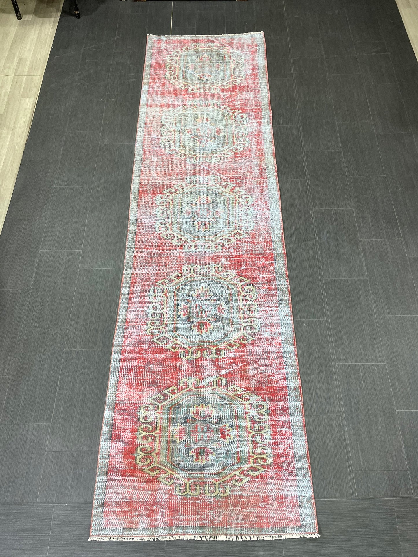 Vintage Runner Rug 3 x 11.6 Distressed Handmade Runner Rug Turkish Runner Rug Vintage Runner Rug Hallway Runner Rug Wool Kitchen Runner