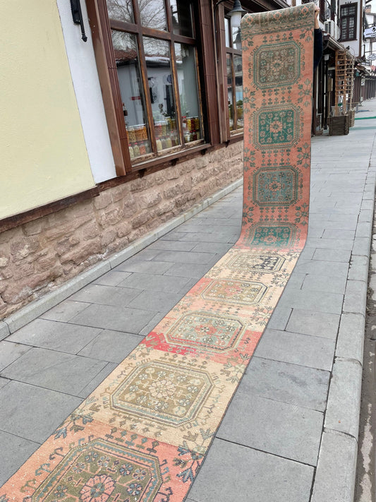 Handmade Staircase Runner Rug 2.3 x 24 ft Extra Long TURKISH Runner Rug Vintage Runner Rug Distressed Runner Rug Runner Hand Knotted Runner
