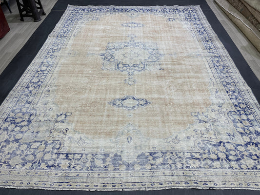 Large Distressed RUG 8 x 10.8 Muted TURKISH Antique Rug Vintage Persian Rug Vintage Rug Wool Oushak Rug HandMade Rug Hand Knotted Rug