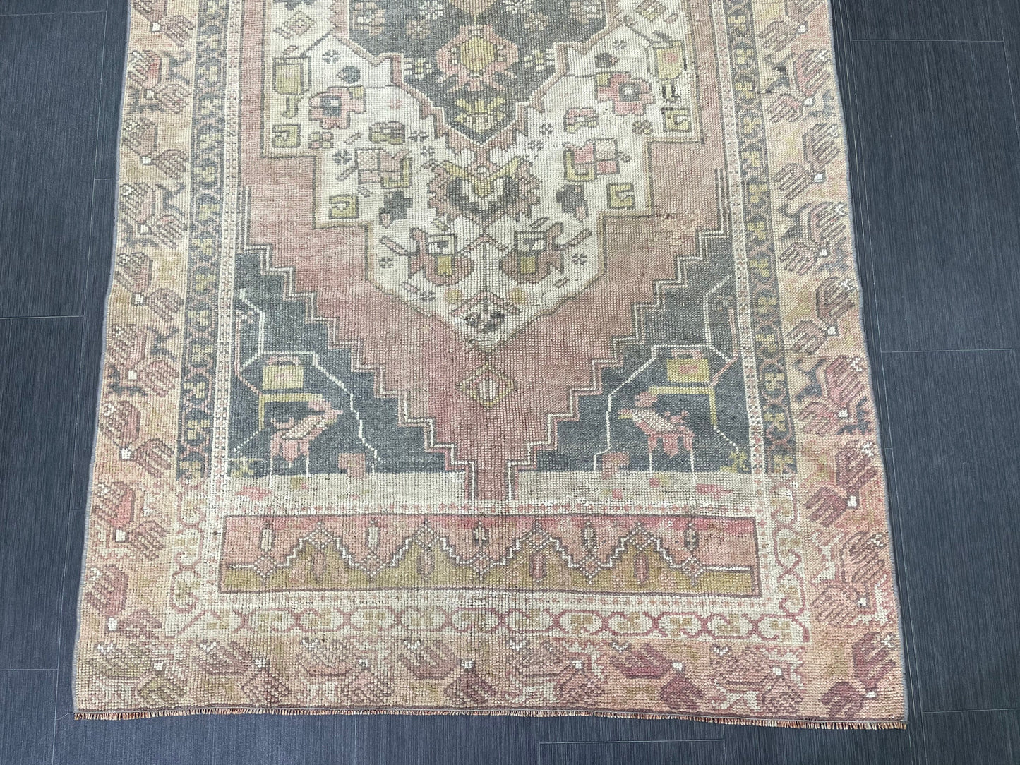 Vintage Handmade Rug Muted 3.6 x 7.3 Vintage Rug Wool Oushak Rug Hand Made Rugs Vintage Turkish Rug Living Room Rug