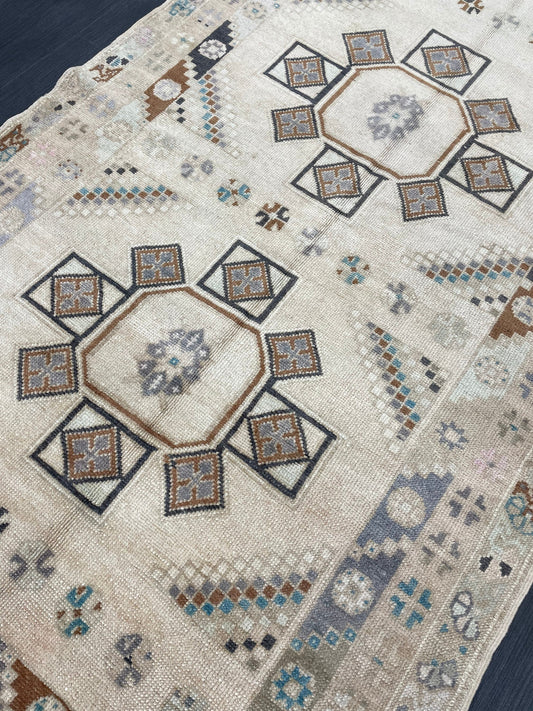 Muted Handmade Rug Muted 3.6 x 6.8 Vintage Rug Wool Oushak Rug Hand Made Rugs Vintage Turkish Rug Living Room Rug