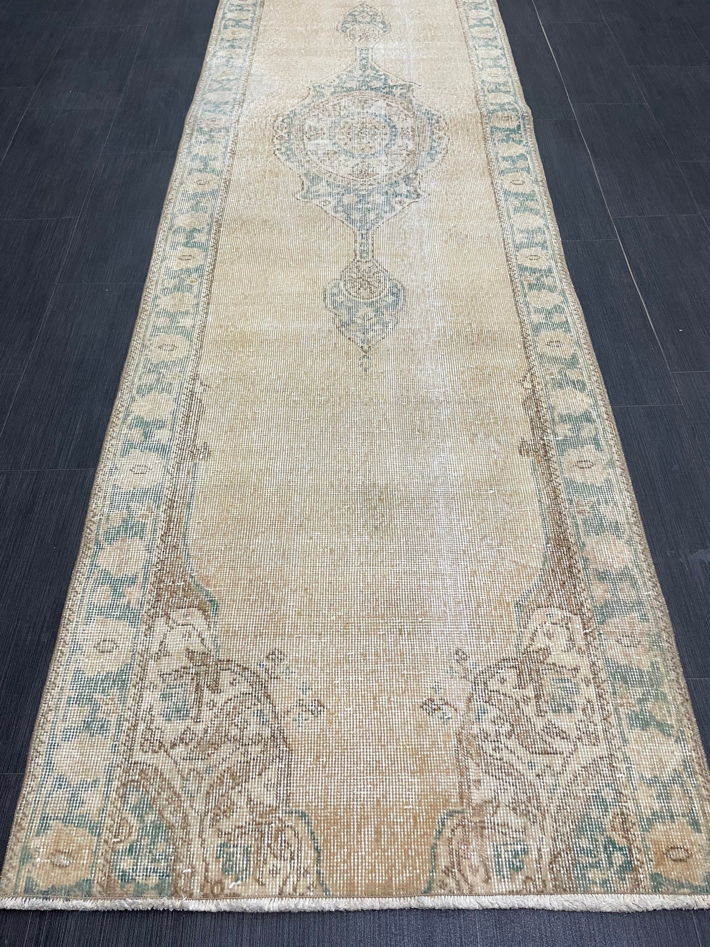 Muted Oushak Runner 2.9 x 11 Rug Distressed Turkish Runner Rug Vintage Runner Rug Hallway Runner Rug Kitchen Runner Rug Wool Runner