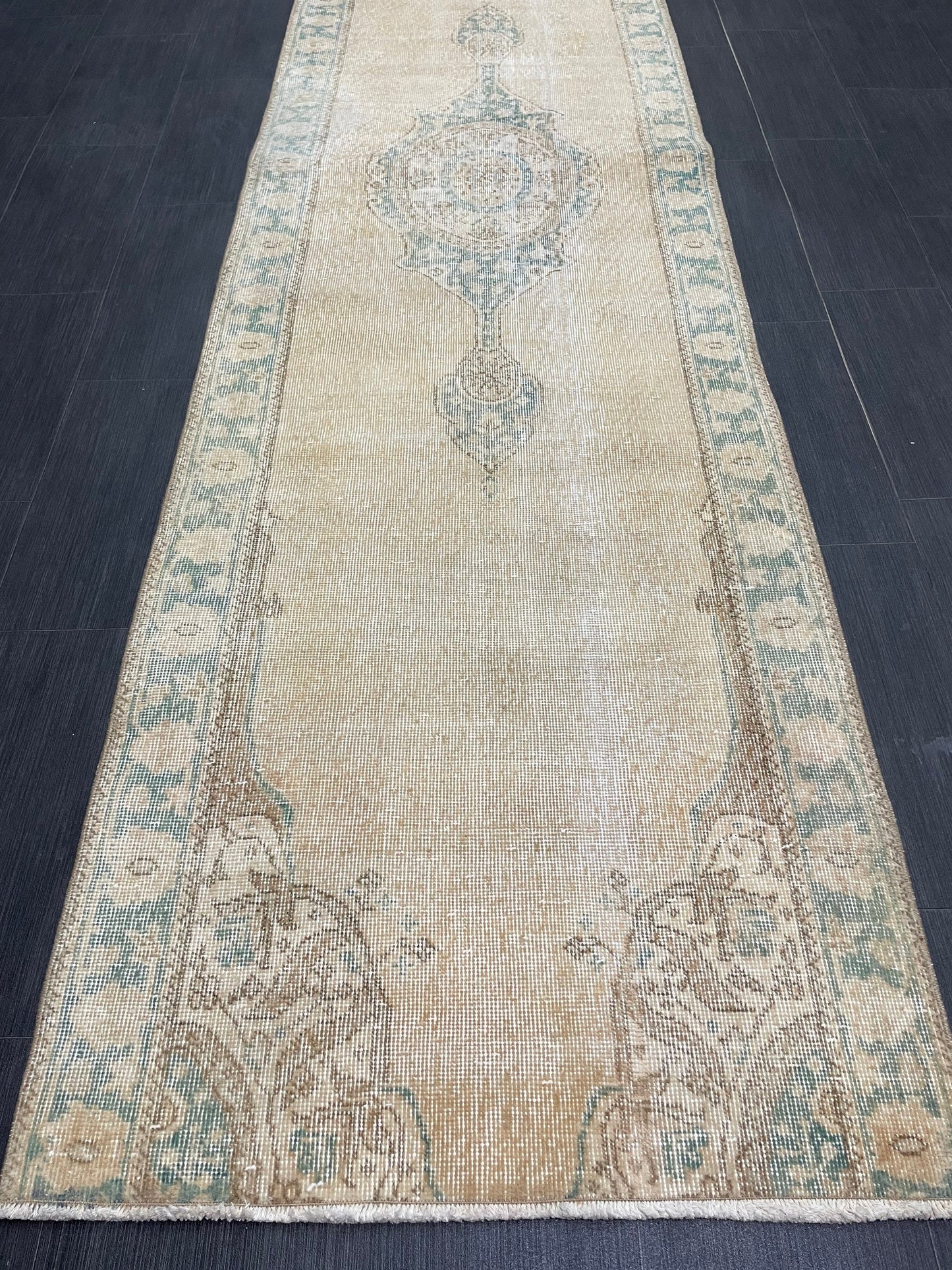 Muted Oushak Runner 2.9 x 11 Rug Distressed Turkish Runner Rug Vintage Runner Rug Hallway Runner Rug Kitchen Runner Rug Wool Runner