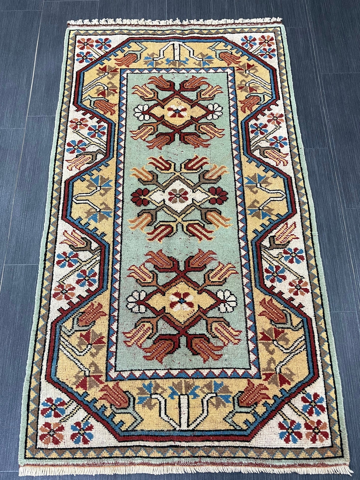 Muted Handmade Rug 2.5 x 4.5 Wool Rug, Oushak Rug, Rustic Rug, Bohemian Rug, Farmhouse Rug, Vintage Persian Rug