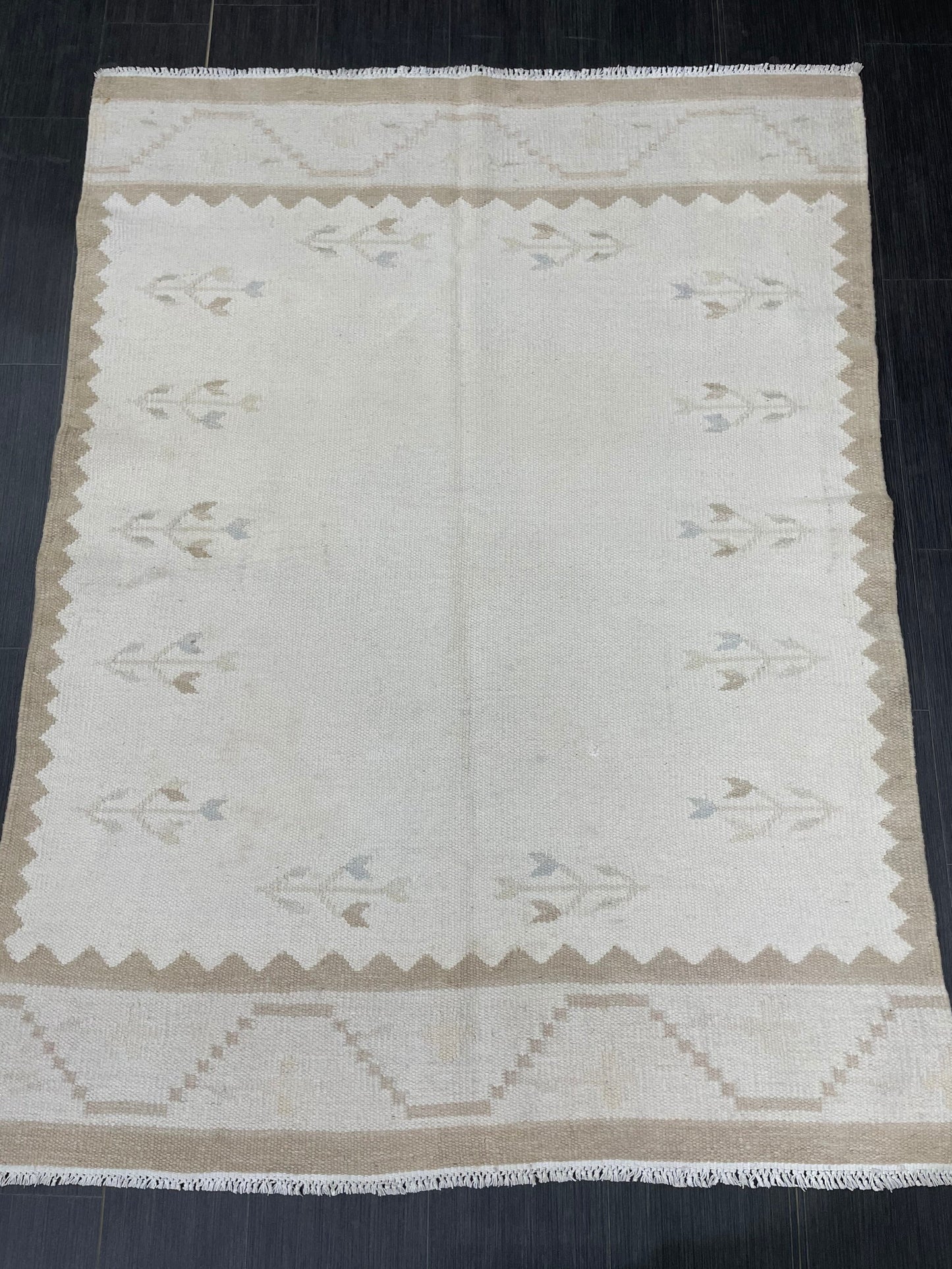 Natural 4.5 x 6 Rug Vintage Kilim Handmade Rug, Flatwoven Oushak Rug Rustic Rug, Flat Weave Rug Turkish Rug Farmhouse Rug Vintage Wool rug