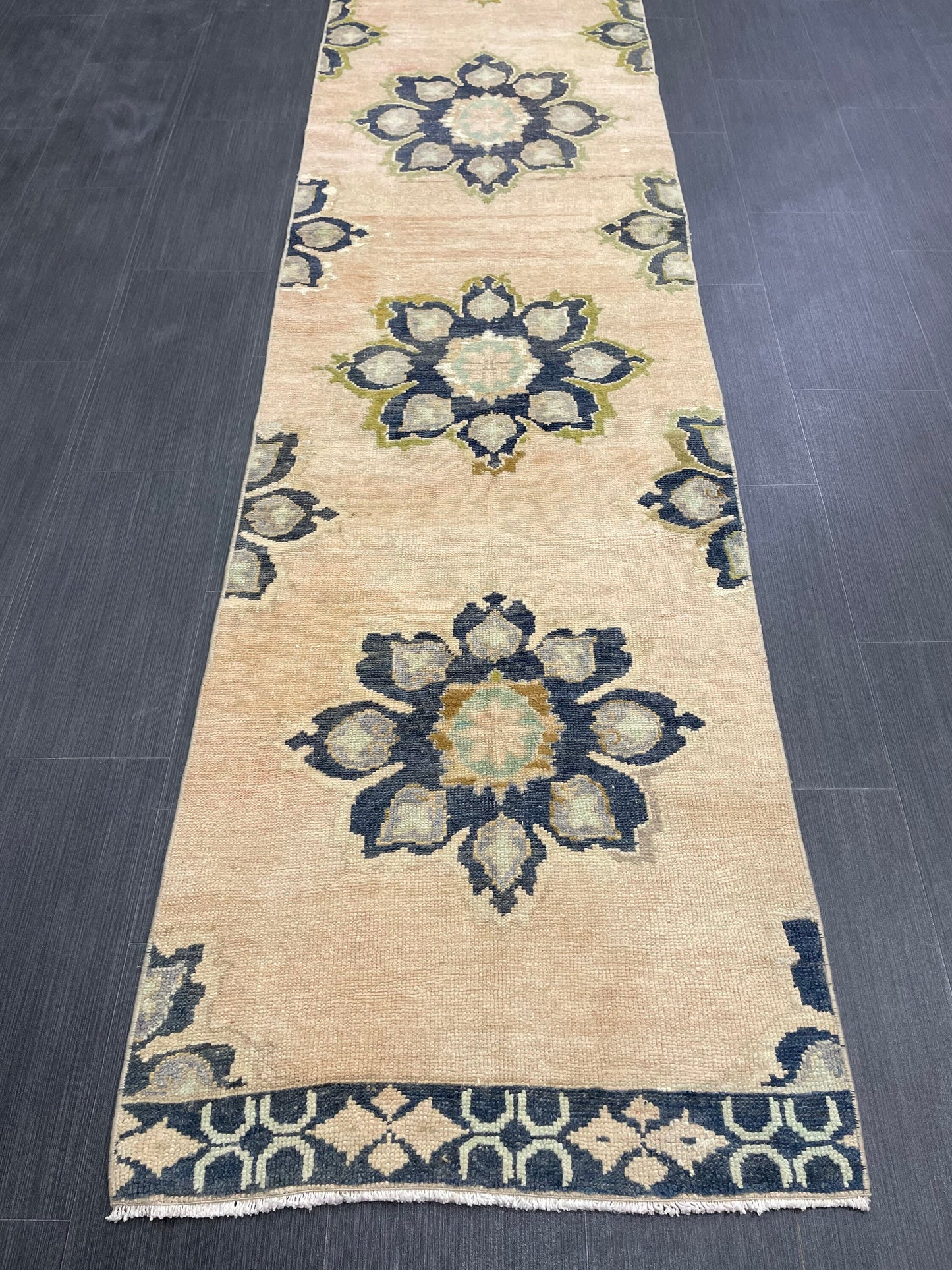 Hand Knotted Runner 2.4 x 10.5 Vintage Runner Rug Hallway Runner Rug Kitchen Runner Rug Wool Runner Rug Wool Turkish Runner Rug