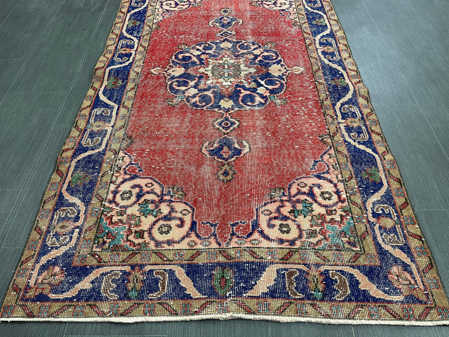 Vintage Rug Handmade Turkish 3.7 x 6.6 Rug, Living Room Turkish Rug, Oushak Rug, Oriental Rug