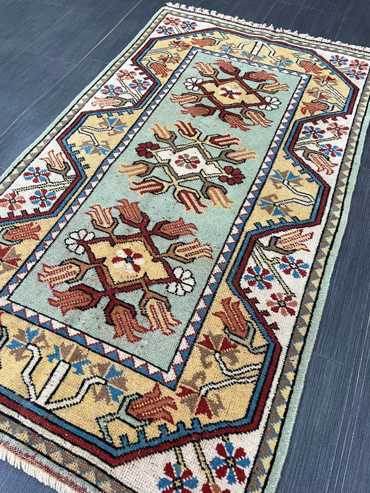 Muted Handmade Rug 2.5 x 4.5 Wool Rug, Oushak Rug, Rustic Rug, Bohemian Rug, Farmhouse Rug, Vintage Persian Rug