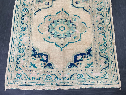 Muted Hand Knotted Rugs 4.7 x 11.8 Handmade Rug, WOOL Oushak Rug Rustic Rug Runner, Turkish Rug Farmhouse Rug Vintage Rug Wool rug