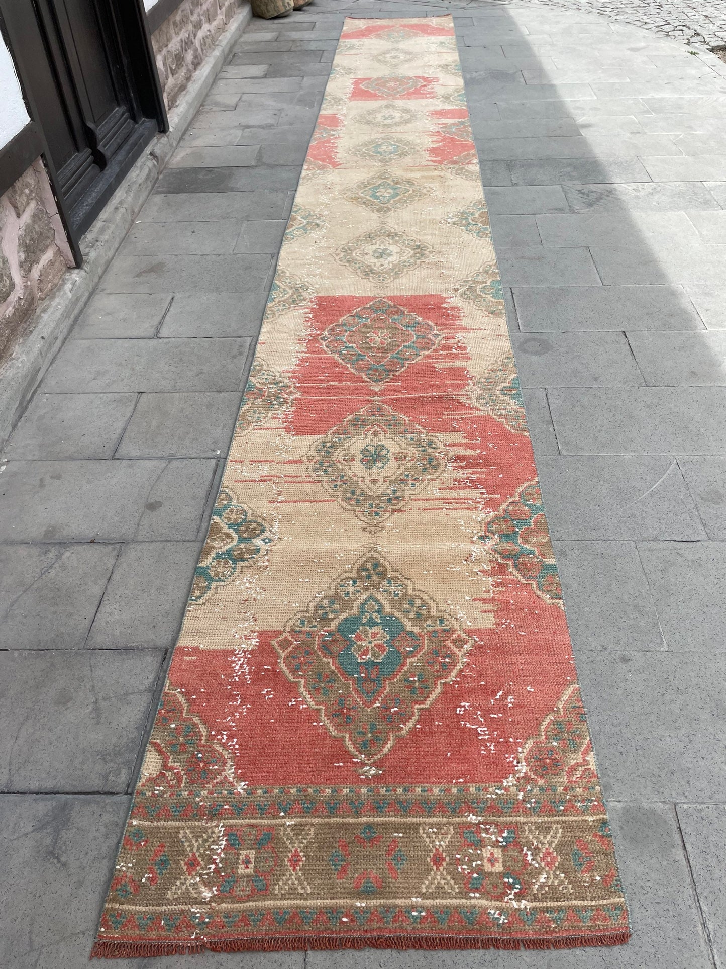 Muted Vintage Extra Long Turkish Runner Oushak 2.7 x 20.5 Stairs Runner Rug Vintage Runner XL Oriental Runner Staircase Handmade Runner
