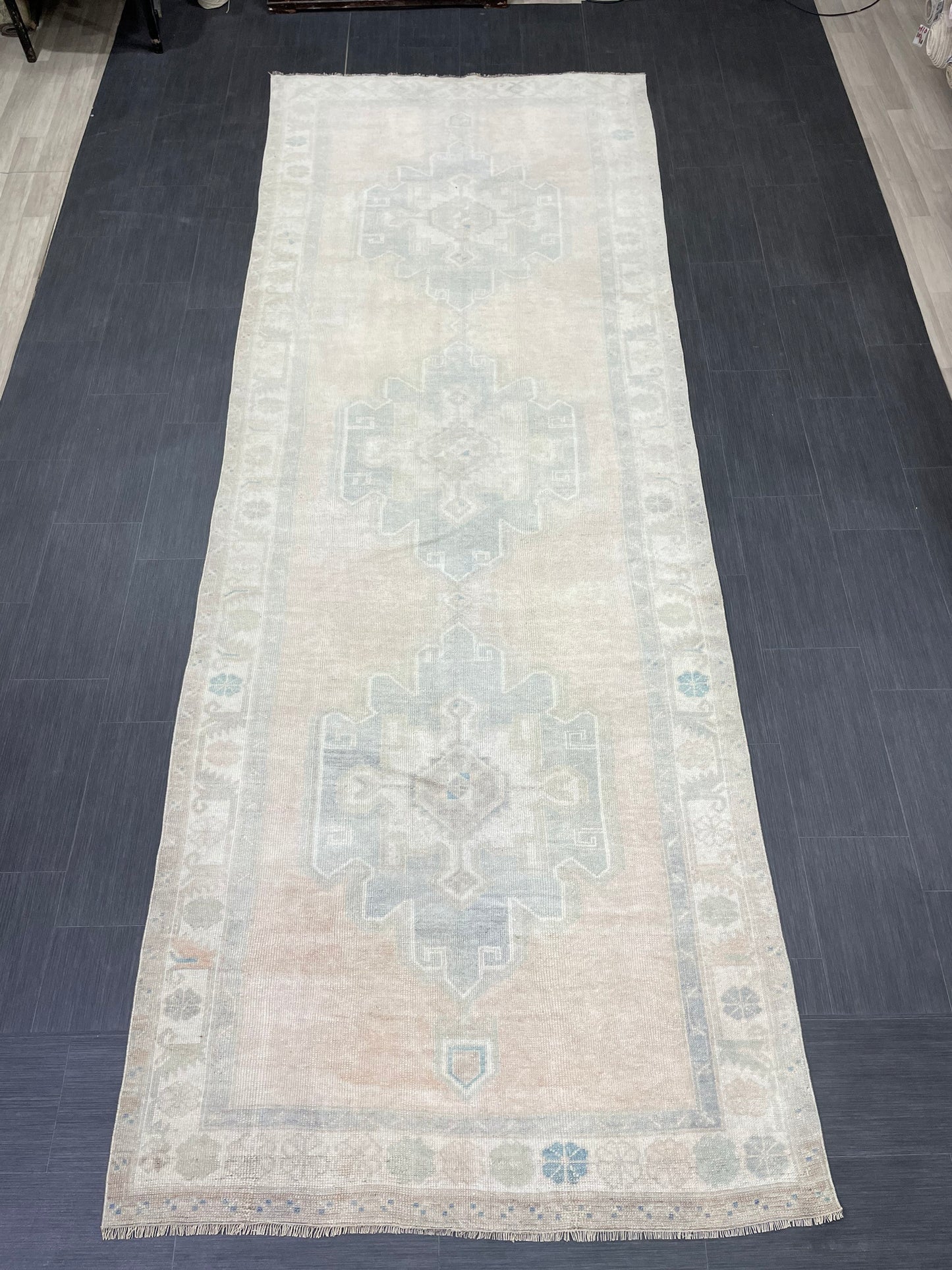 Muted Oushak Runner Rug 4.7 x 12.6 Turkish Runner Rug Muted Vintage Runner Rug Hallway Runner Rug Kitchen Runner Rug Wool Runner