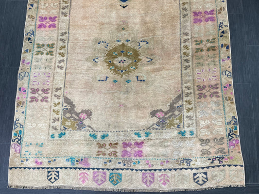 Muted Handmade Runner 4.4 x 10 Runner Turkish Runner Rug Faded Vintage Runner Rug Hallway Runner Rug Neutral Kitchen Runner Rug Wool Runner