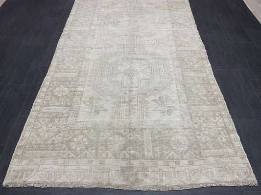 Muted Vintage Oushak Runner Rug Turkish Runner 4.5 x 10.8 Rug Vintage Runner Rug Hallway Rug Kitchen Runner Natural Wool Runner Rust color