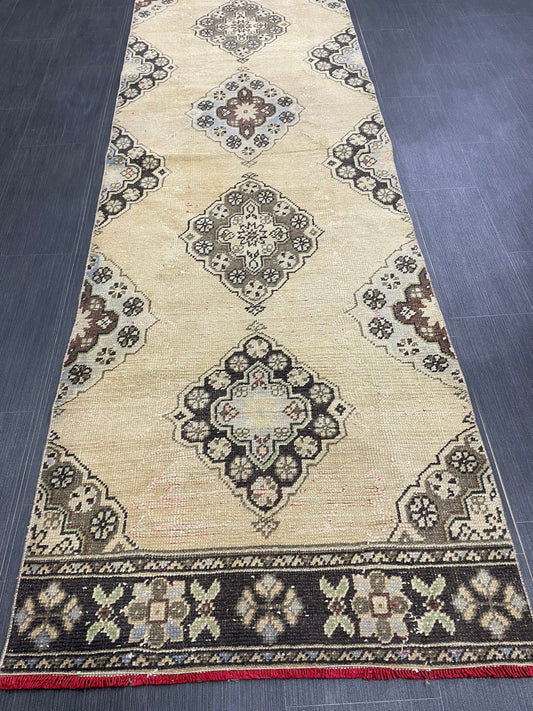 Muted Vintage Runner Oushak 3 x 11.2 Runner Rug Turkish Runner Rug Vintage Runner Rug Kitchen Runner Natural Wool Runner Pastel colors