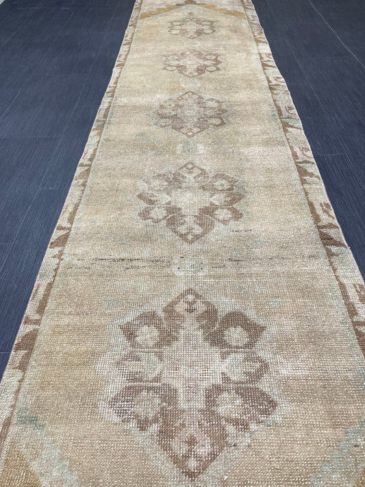 Vintage Runner Oushak 2.3 x 11 Neutral Runner Rug Turkish Runner Rug Vintage Runner Rug Kitchen Runner Natural Wool Runner Pastel colors
