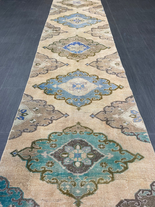 MUTED Hand Knotted Runner Antique Runner TURKISH Runner 2.8 x 12.8 Vintage Hallway Runner Rug Muted Runner Rug Kitchen Rug Runner