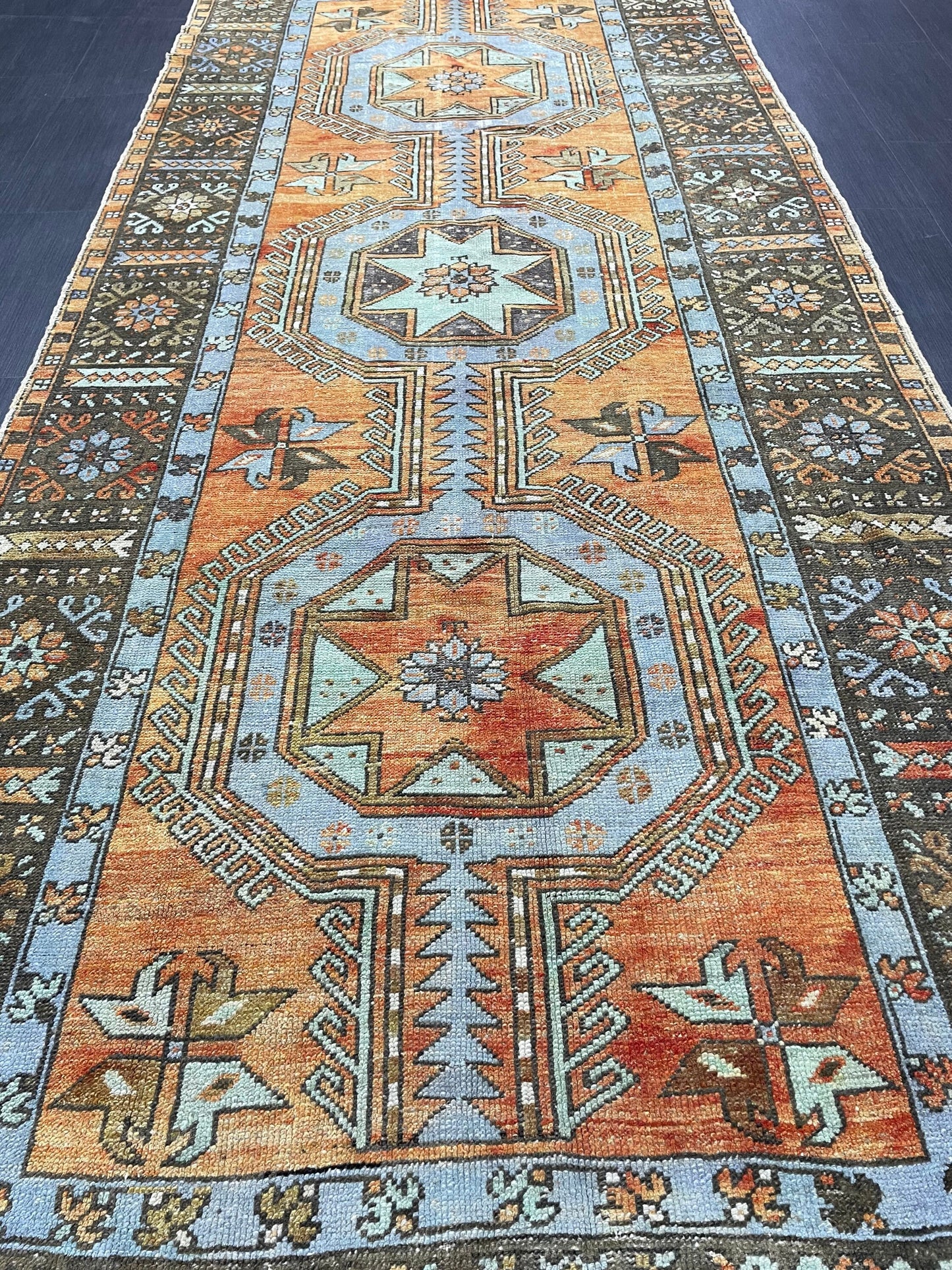 Vintage Hand Knotted Vintage 4.3 x 11.3 Runner Oushak Runner Rug Turkish Runner Rug Vintage Runner Rug Star Kitchen Runner Natural Wool