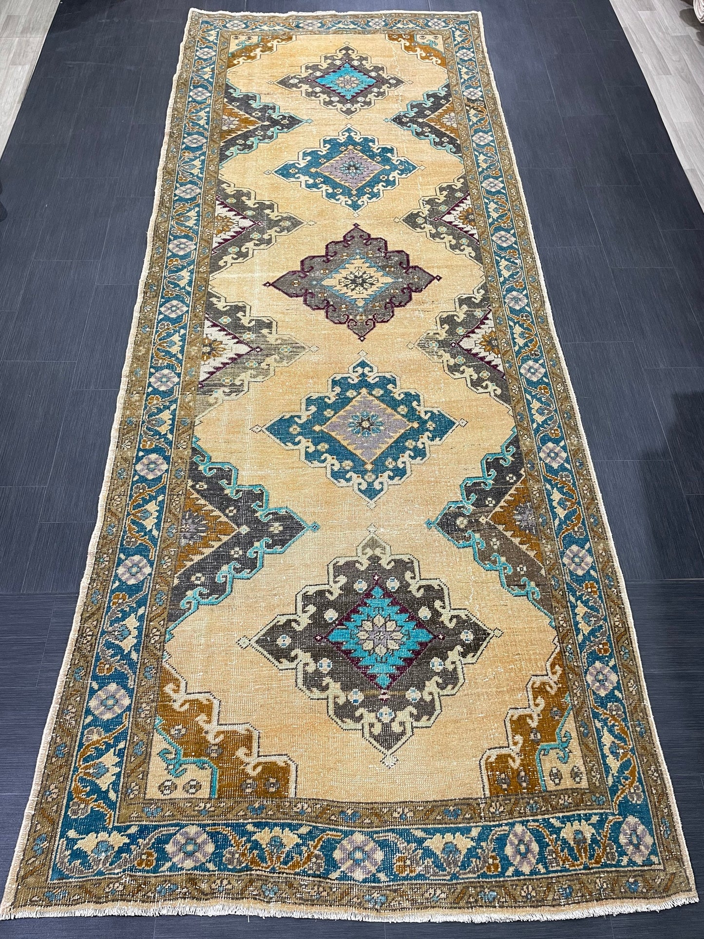 Vintage Handmade Vintage 5x13 Runner Oushak Runner Rug Turkish Runner Rug Vintage Runner Rug Star Kitchen Runner Natural Wool Runner