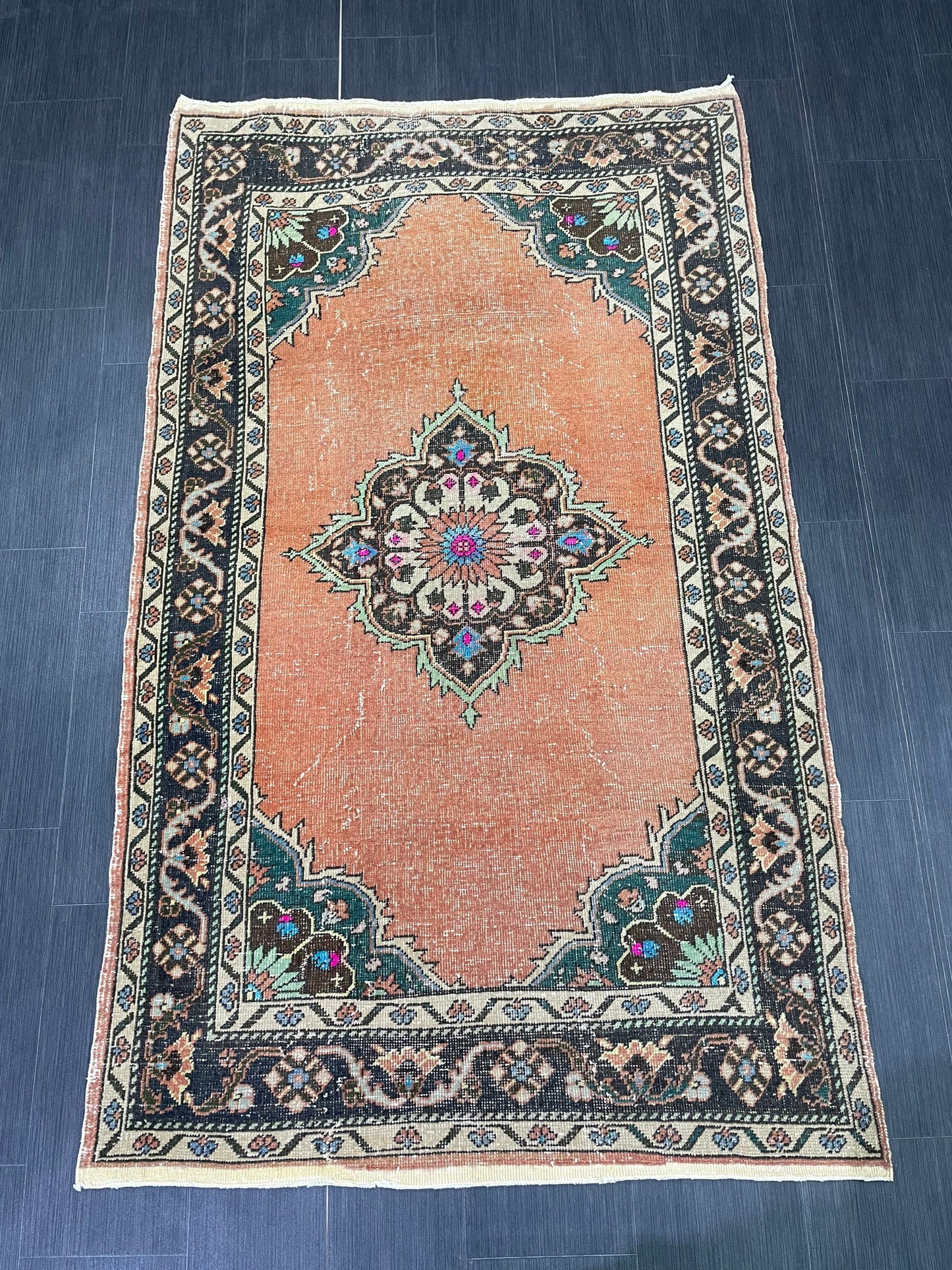 Hand Knotted Rug 4 x 7.2 Handmade Rug Muted Vintage Oushak Rug Wool Oriental Rug Hand Made Rugs Vintage Turkish Rug Muted Persian Wool Rug