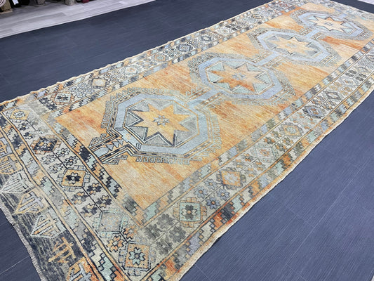 Handmade Vintage Oushak Runner Rug Turkish Runner 5 x 12.6 Rug Vintage Runner Rug Star Rug Kitchen Runner Natural Wool Runner Pastel colors