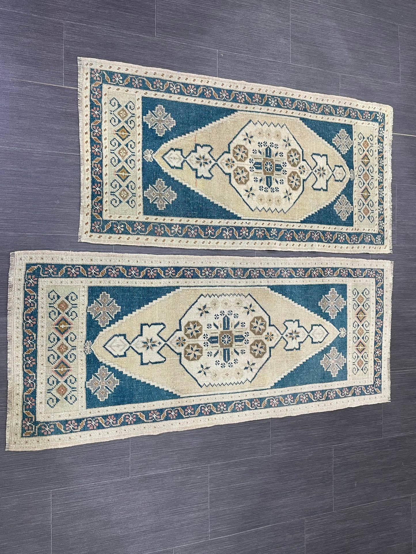 Coordinating Small Rug Turkish Rug 2 x 4.5 Mini Twin Small Area Rug Turkish Pair of Persian Hand Made Rug Matching Oriental Vintage Rug